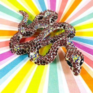 Giant Multi Plum and Pink Rhinestone Snake Serpent pin brooch
